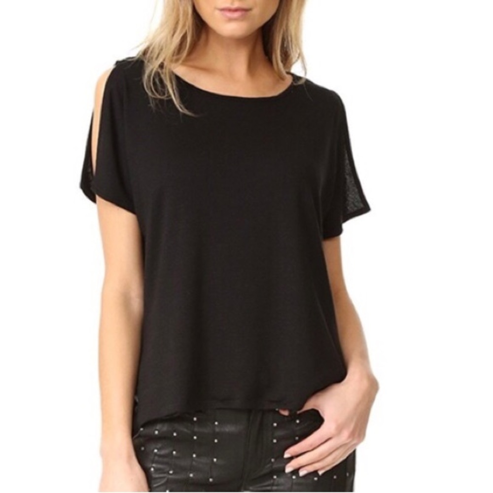 RAG & BONE Mia Split Short Sleeve Top Black